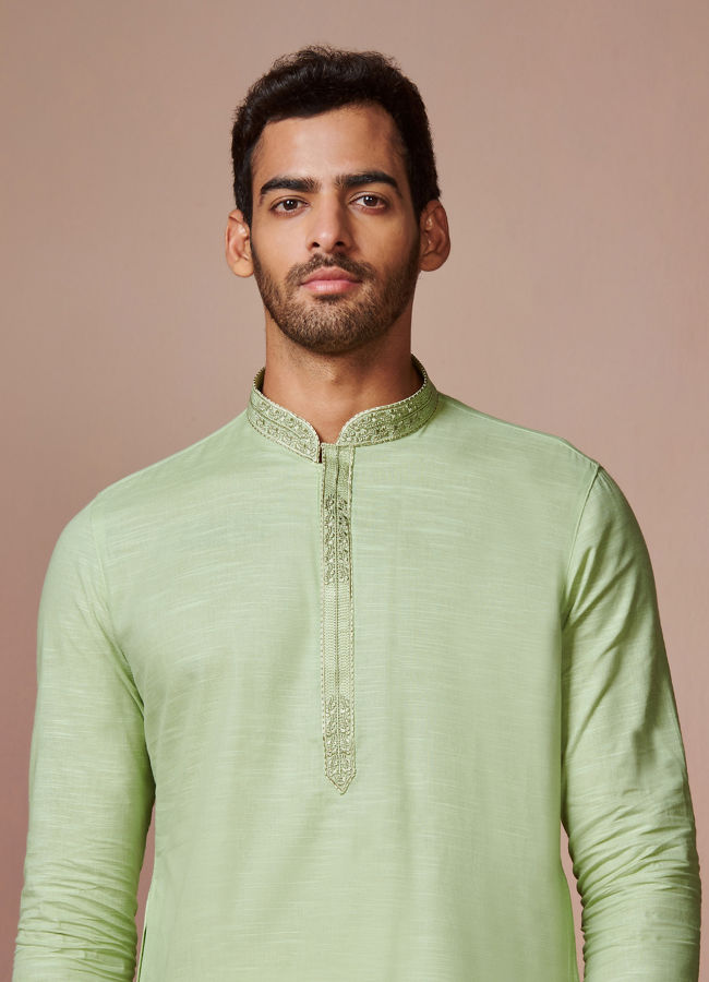 Manyavar Men Green Self Design Kurta