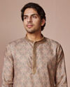 alt message - Manyavar Men Taupe Brown Printed Kurta Pajama image number 0