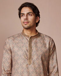 Manyavar Men Taupe Brown Printed Kurta Pajama