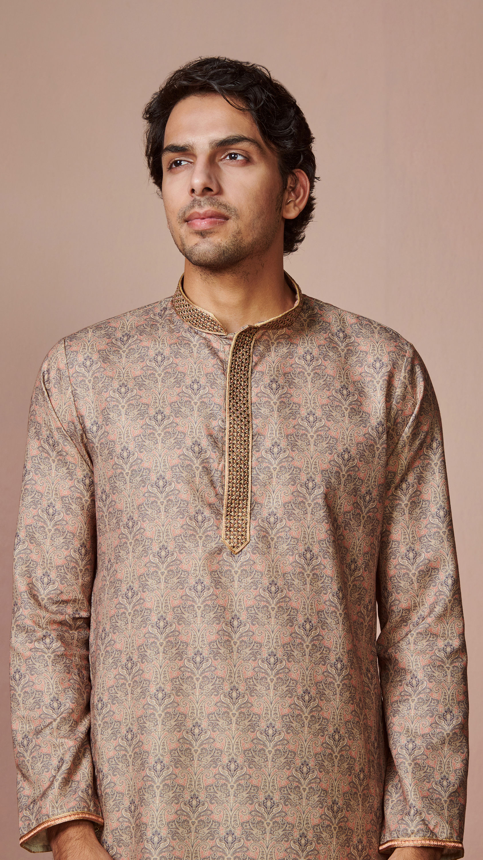 Manyavar Men Taupe Brown Printed Kurta Pajama