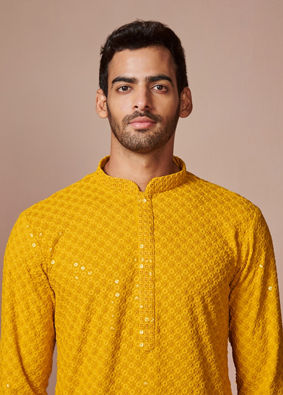 Mustard Yellow Chikankari Kurta image number 2