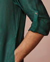 alt message - Manyavar Men Bottle Green Self Striped Kurta image number 1