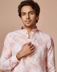 Manyavar Men Light Pink Floral Kurta