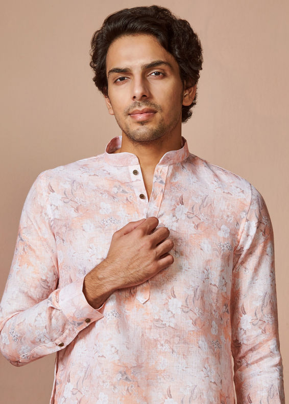 Manyavar Men Light Pink Floral Kurta