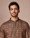 alt message - Manyavar Men Dark Brown Printed Kurta image number 0