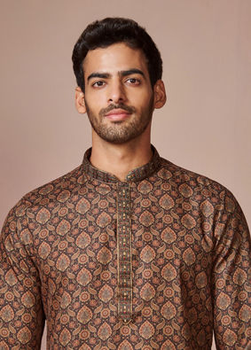 Manyavar Men Dark Brown Printed Kurta Churidar