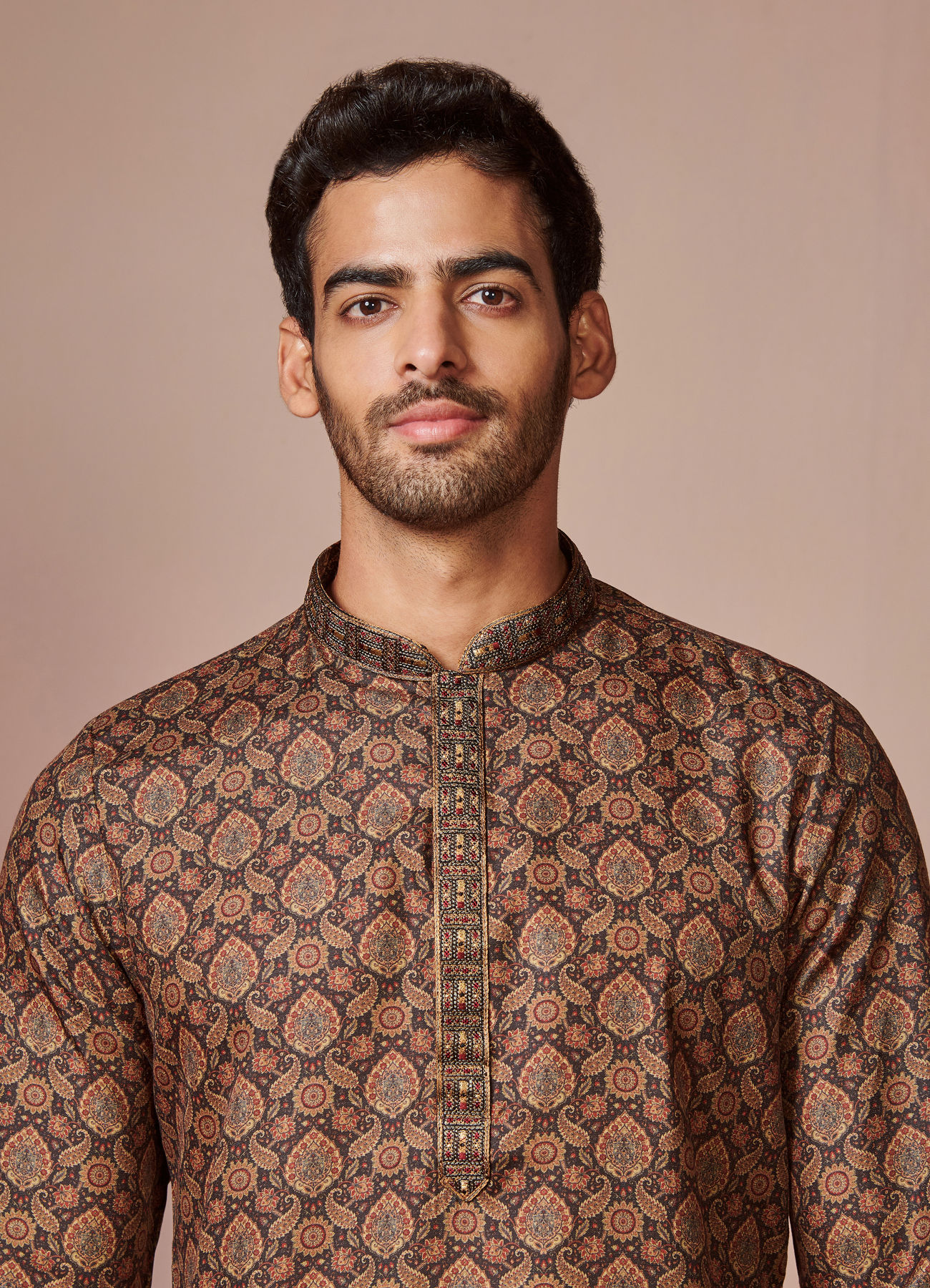 Manyavar Men Dark Brown Printed Kurta