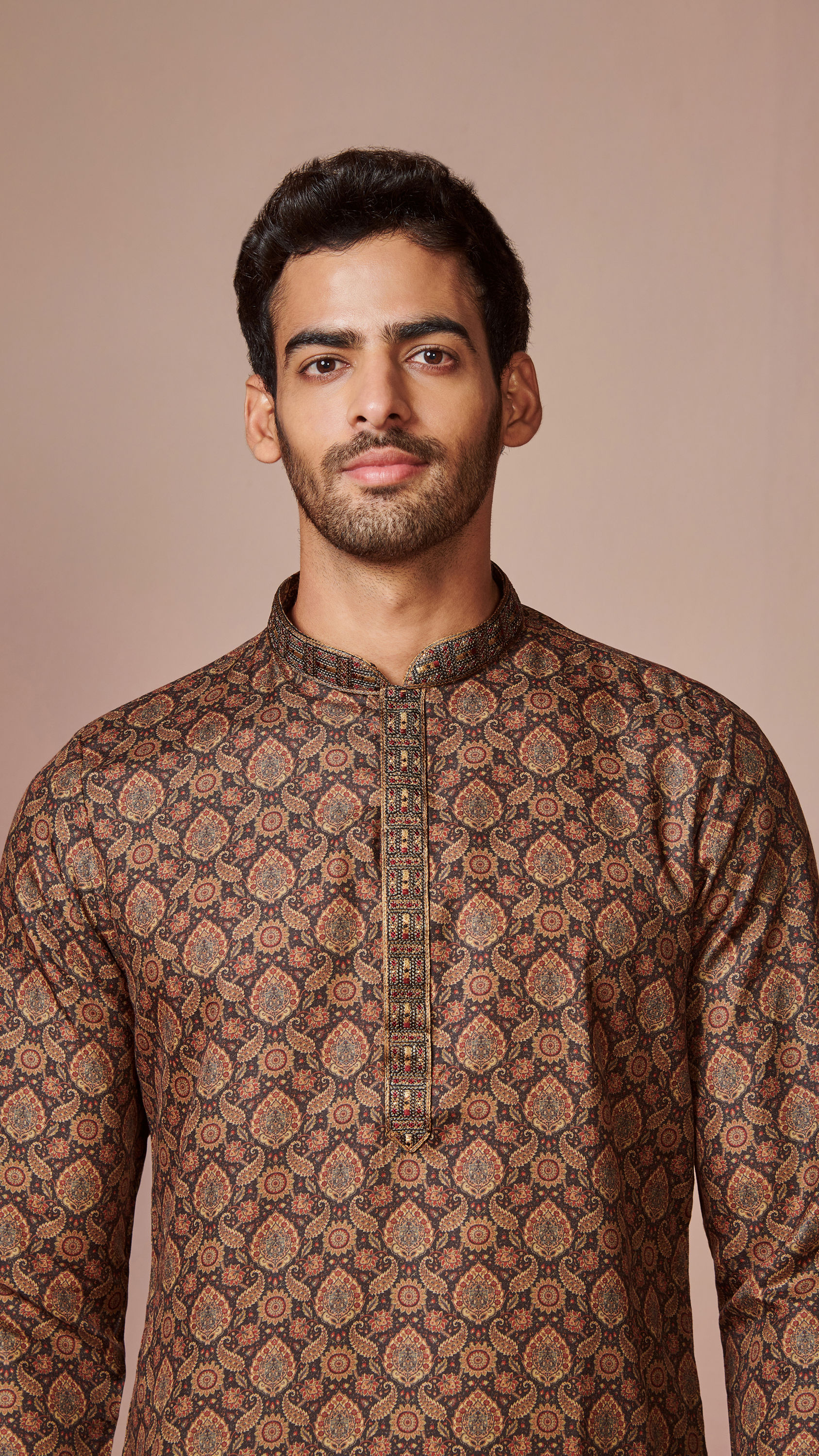 Manyavar Men Dark Brown Printed Kurta