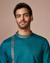 alt message - Manyavar Men Dark Green Side Open Kurta image number 0