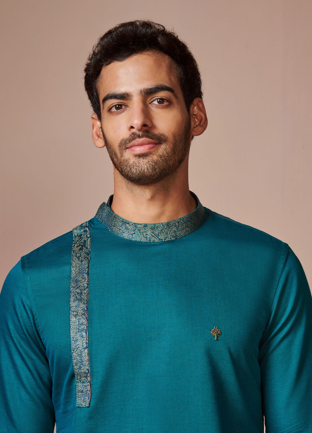 Manyavar Men Dark Green Side Open Kurta