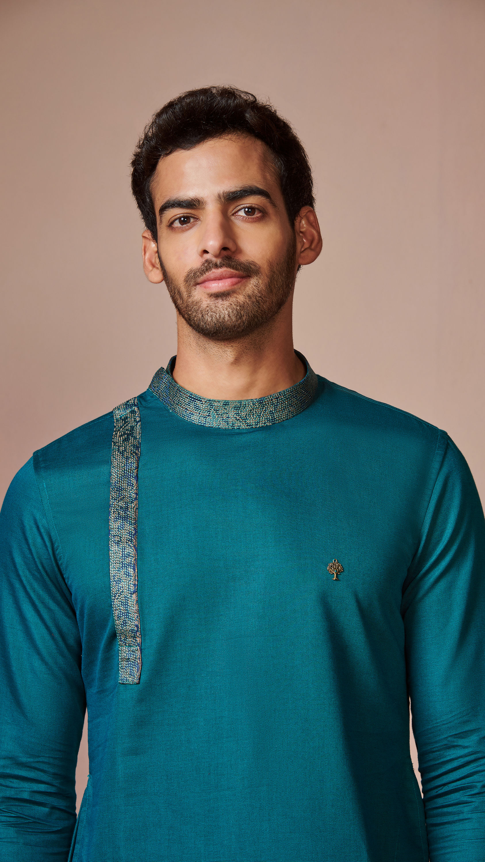 Manyavar Men Dark Green Side Open Kurta