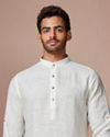 Off White Self Striped Kurta image number 0