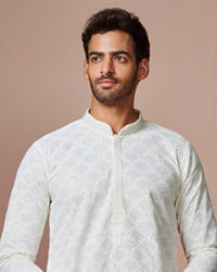 Manyavar Men Off White Chikankari Kurta Set