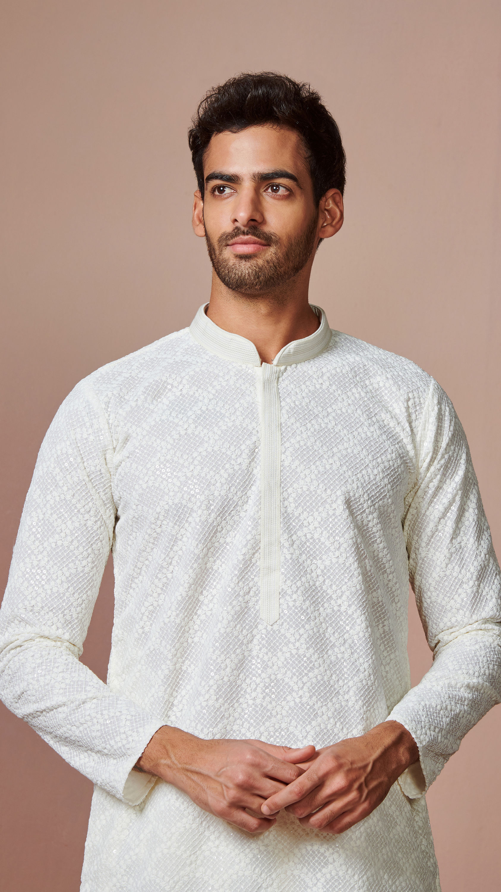 Manyavar Men Off White Chikankari Kurta Set