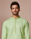 Manyavar Men Green Cotton Kurta With Embroidered Collar