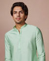 Manyavar Men Plain Green Kurta With Embroidered Collar
