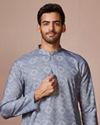 alt message - Manyavar Men Grey Bandhani Print Kurta image number 0