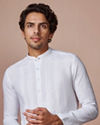 alt message - Manyavar Men White Self Striped Kurta image number 0