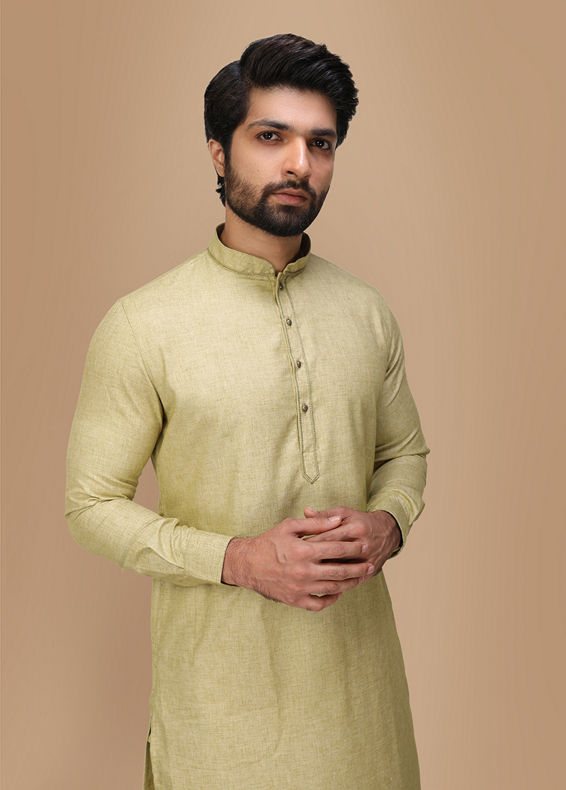 Manyavar Men Light Green Solid Kurta Set