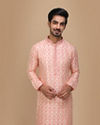 alt message - Manyavar Men Peach Jacquard Kurta Set image number 0