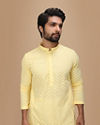 alt message - Manyavar Men Light Yellow Chikankari Kurta Set image number 0