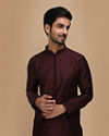 Manyavar Men Plum Thread Embroidered Kurta Set image number 0