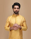 Manyavar Men Yellow Jacquard Kurta Set image number 0