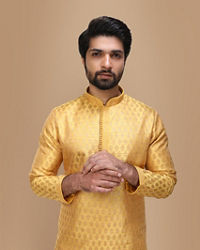 Manyavar Men Yellow Jacquard Kurta Set