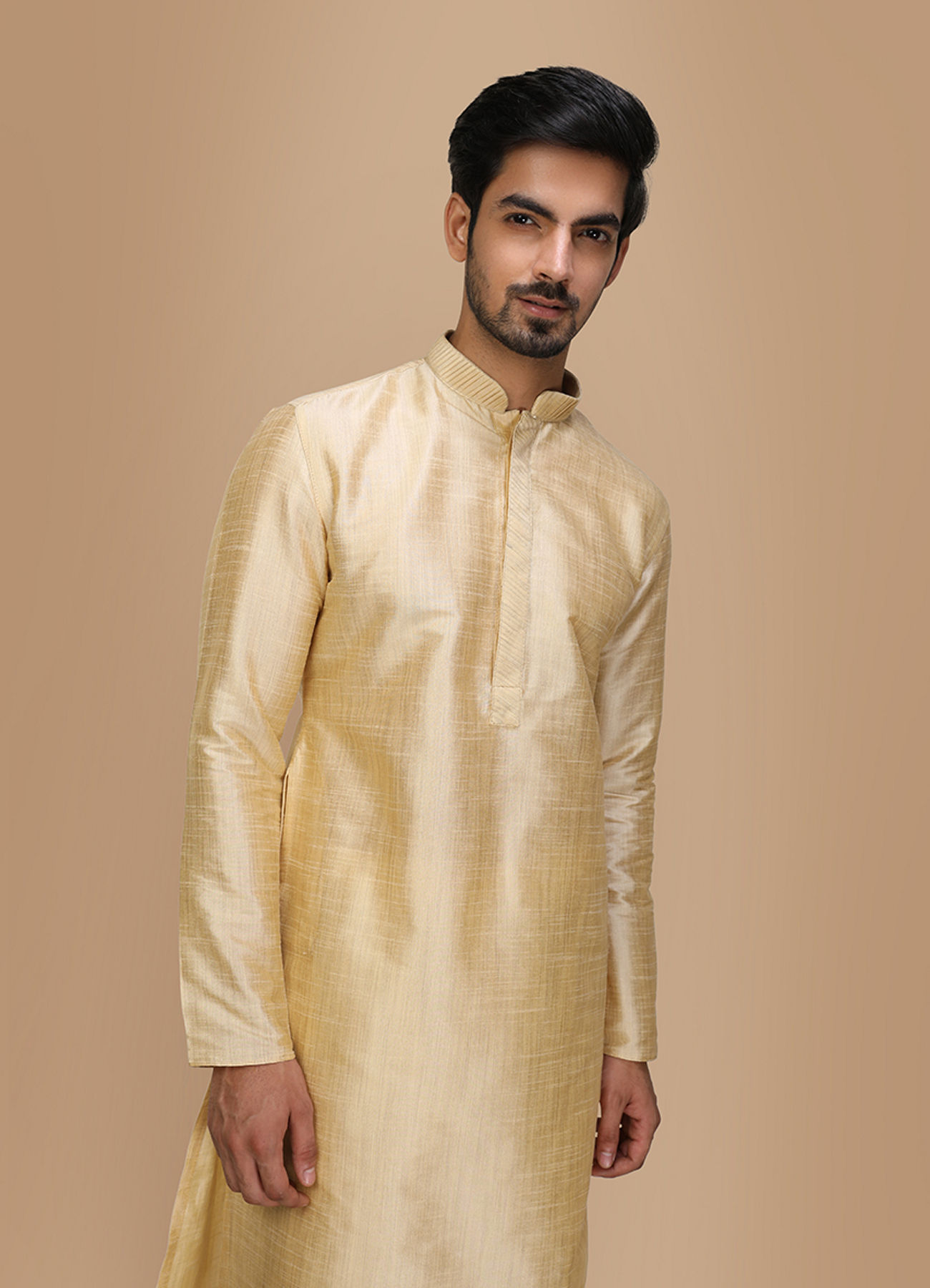 Manyavar Men Beige Plain Kurta Set