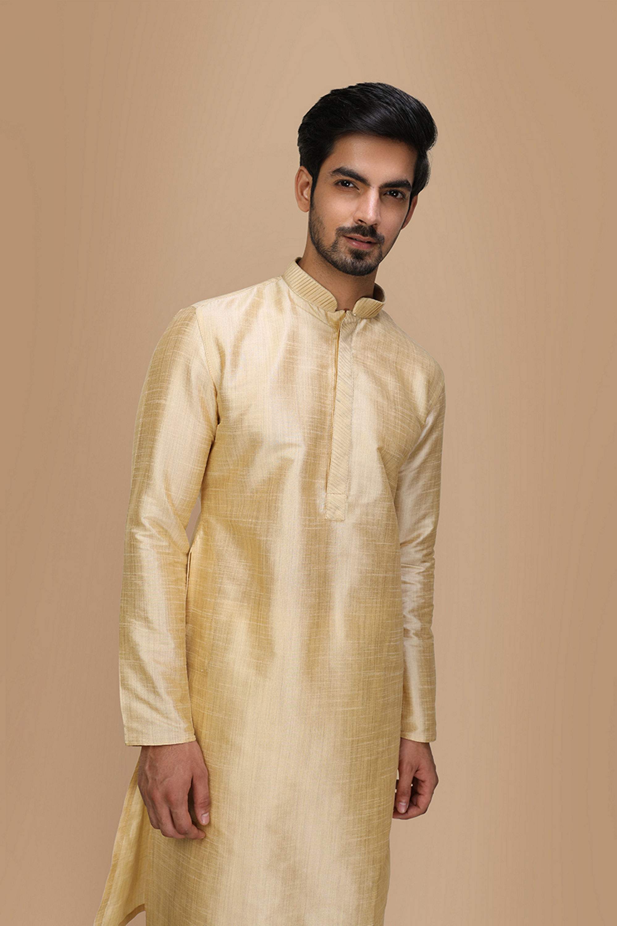 Manyavar Men Beige Plain Kurta Set