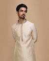 alt message - Manyavar Men Pista Plain Kurta Set With Contrast Collar And Placket image number 0