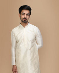 Manyavar Men Off White Self Design Kurta Set