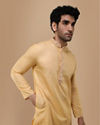 Manyavar Men Macaroon Yellow Self Design Kurta Set