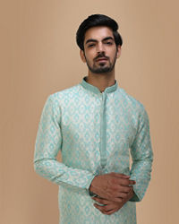 Manyavar Men Sky Blue Jacquard Kurta Set