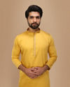 Manyavar Men Mustard Yellow Solid Kurta Set With Neck Detailing
