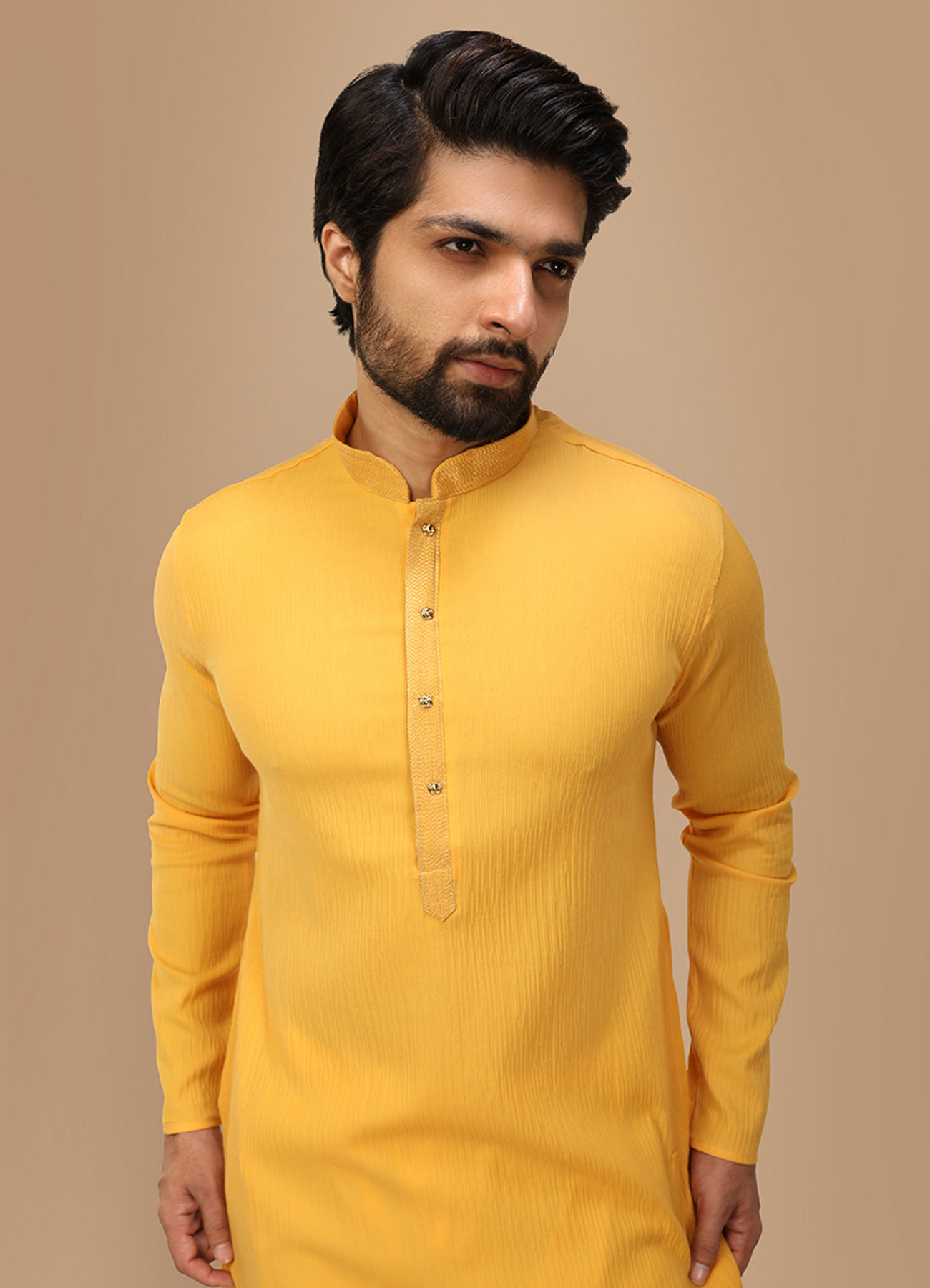 Manyavar Men Yolk Yellow Georgette Kurta Set