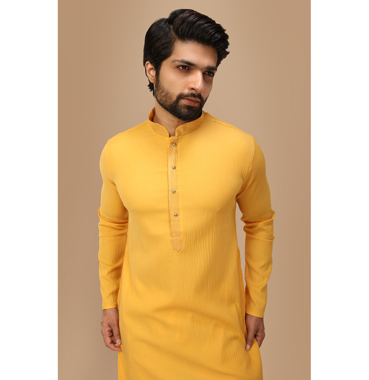 Manyavar Men Yolk Yellow Georgette Kurta Set