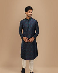 Manyavar Men Fashionable Designer Blue Kurta Set