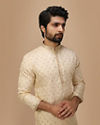 alt message - Manyavar Men Beige Self Motif Kurta Set image number 0