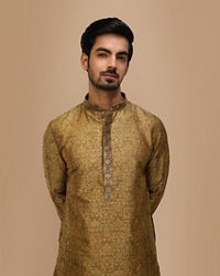 Manyavar Men Light Taupe Brown Jacquard Kurta Set