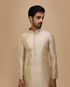 alt message - Manyavar Men Green Art Silk Embroidered Kurta Set image number 0