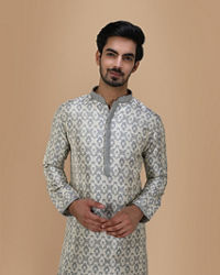 Manyavar Men Cloud Grey Jacquard Kurta Set