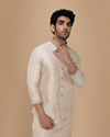 alt message - Manyavar Men Traditional Off White Jacket image number 0