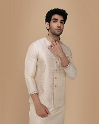 Manyavar Men Traditional Off White Jacket