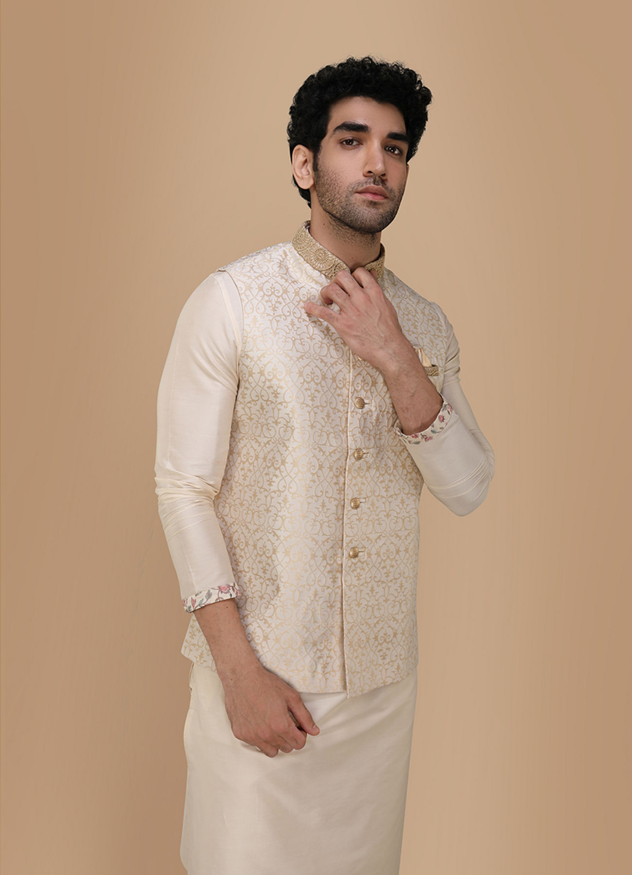 Manyavar Men Traditional Off White Jacket