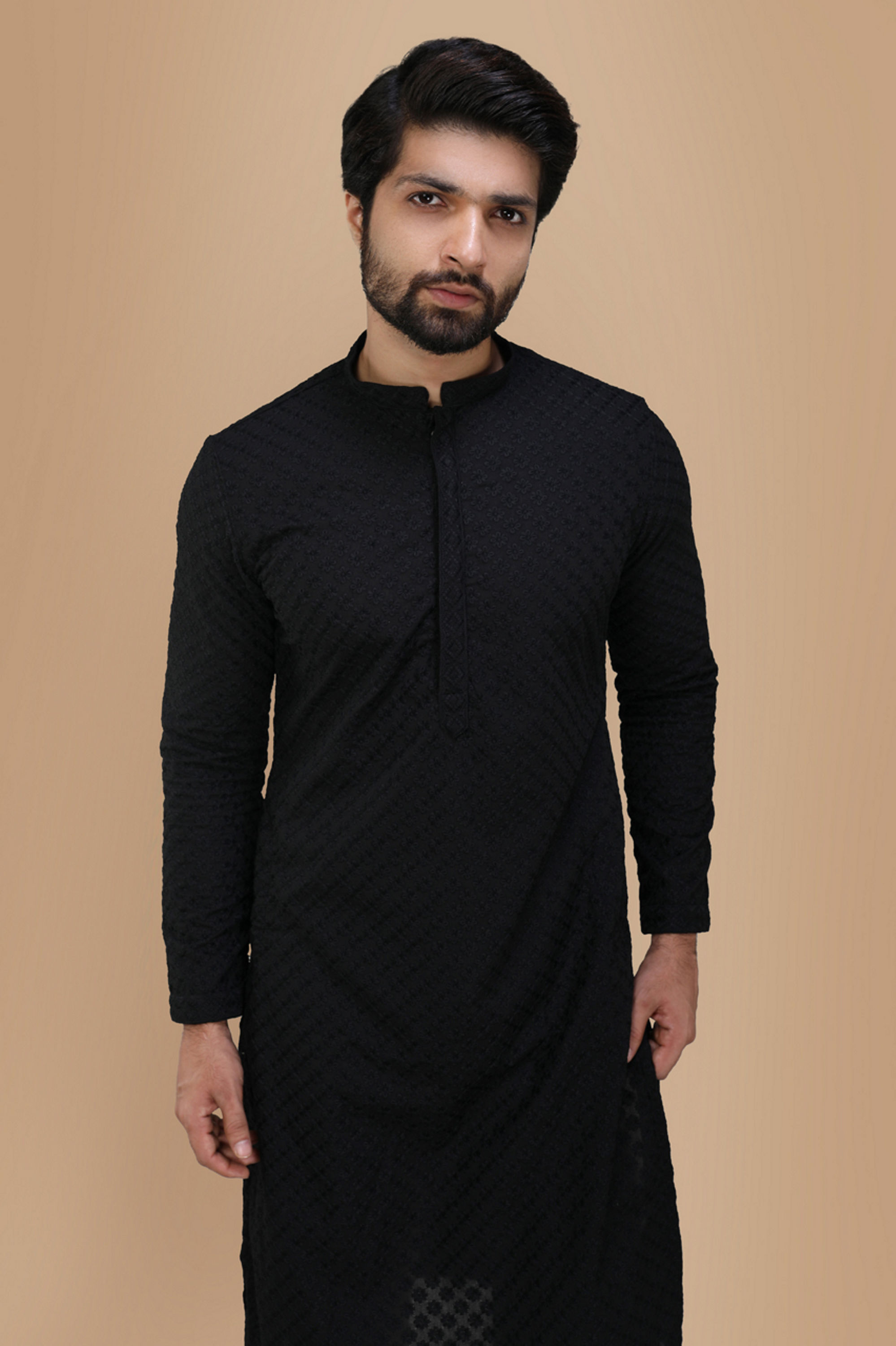 Manyavar Men Black Self Embroidered Kurta Set