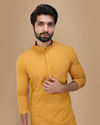 alt message - Manyavar Men Mustard Yellow Chikankari Kurta Set image number 0