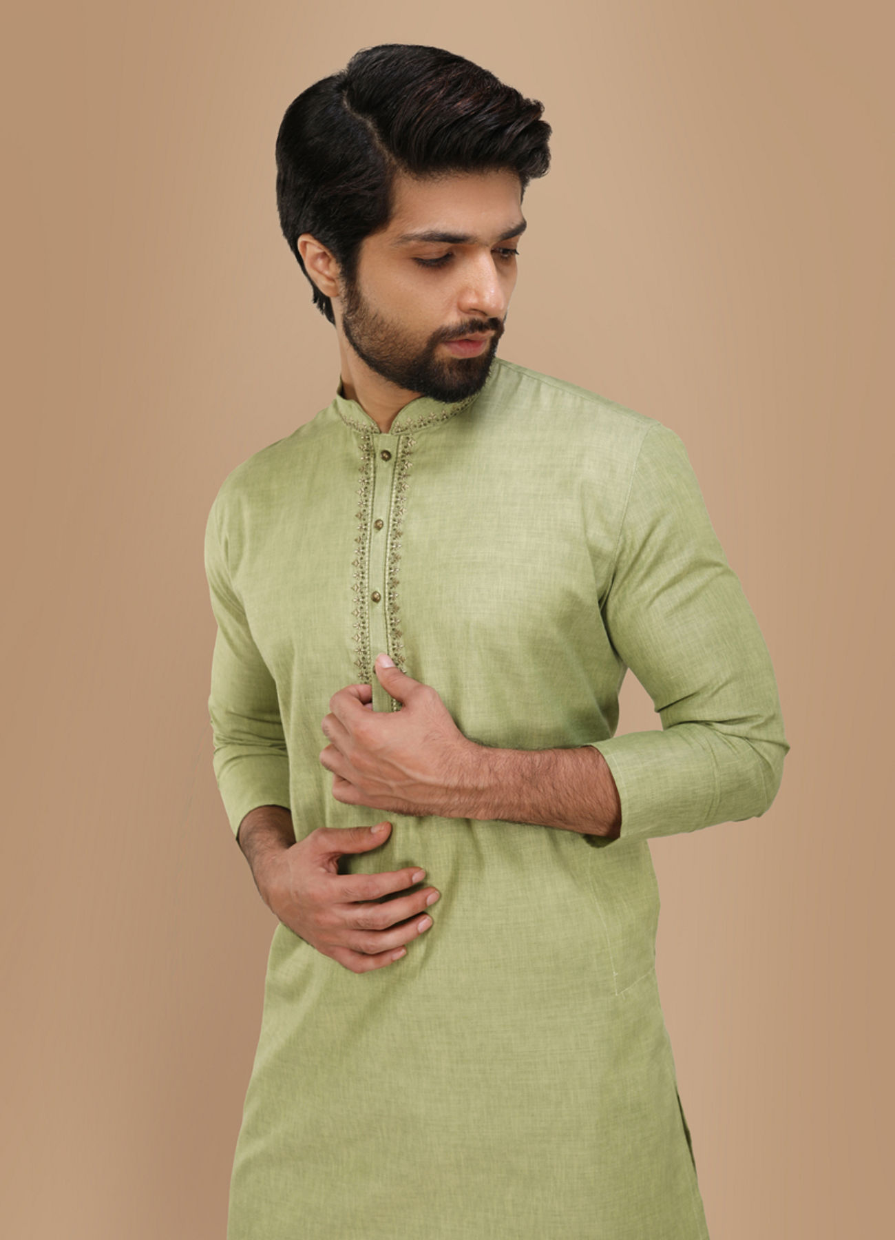 Manyavar Men Casual Lime Green Kurta Set