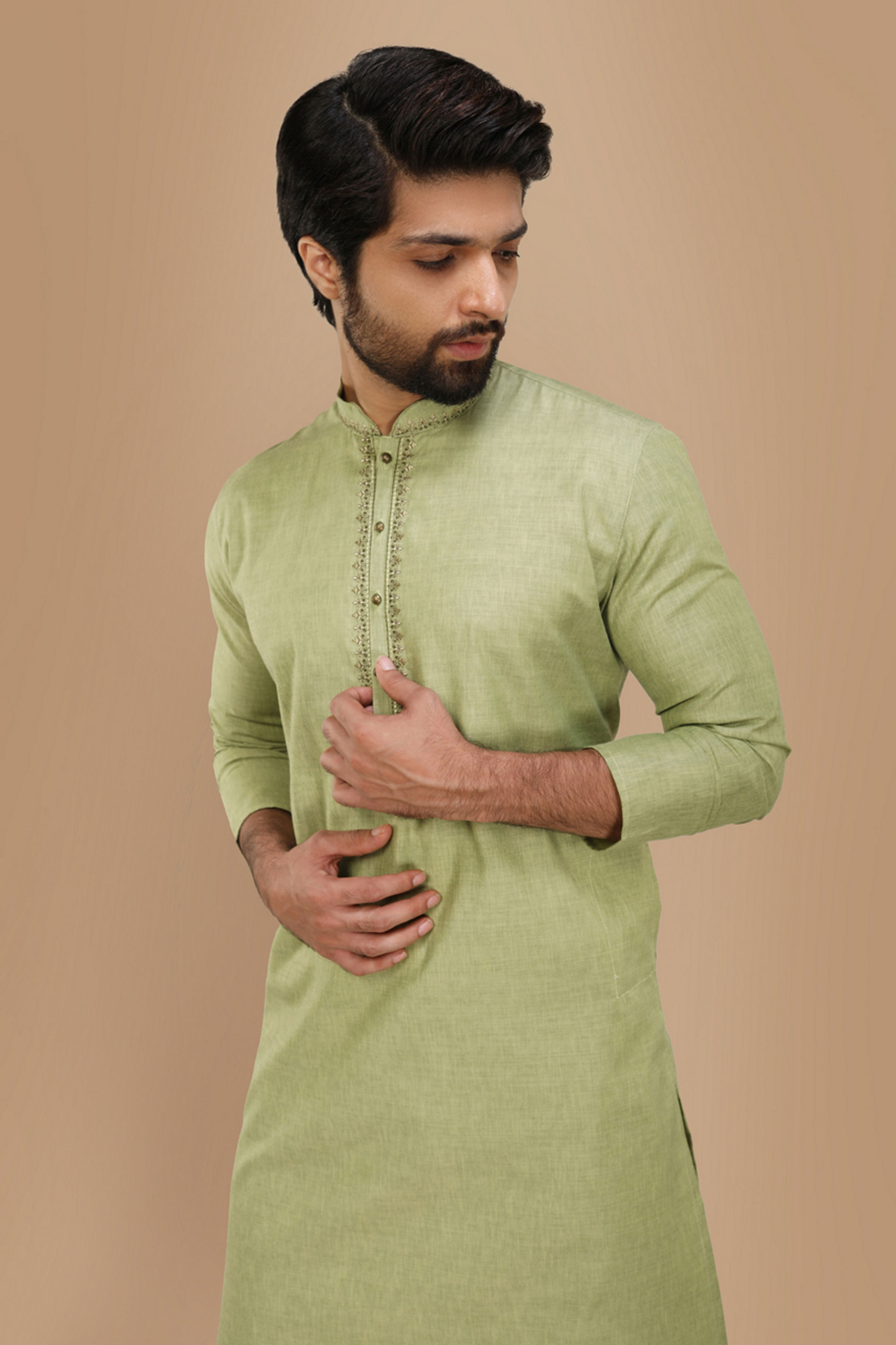 Manyavar Men Casual Lime Green Kurta Set