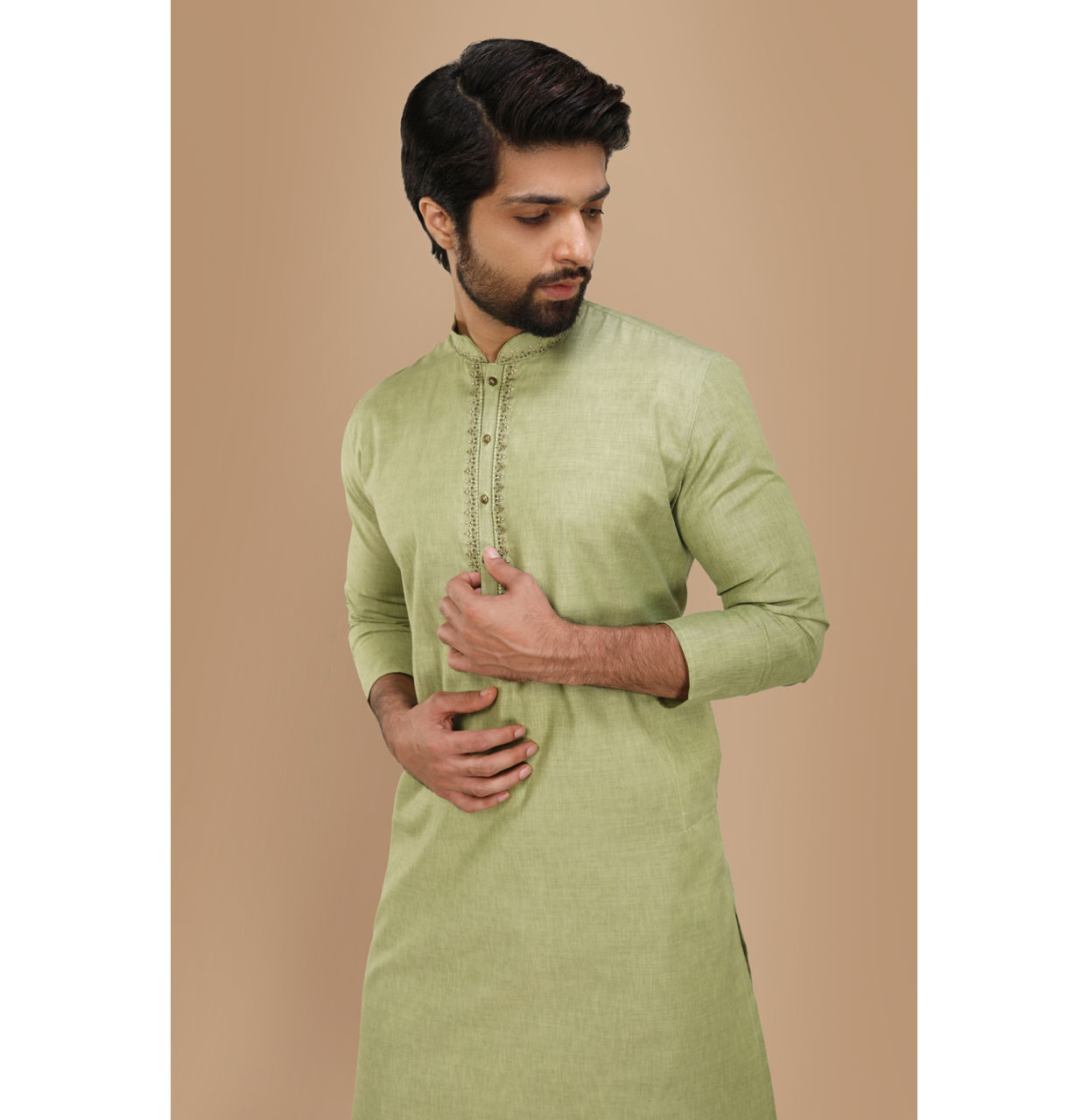 Manyavar Men Casual Lime Green Kurta Set